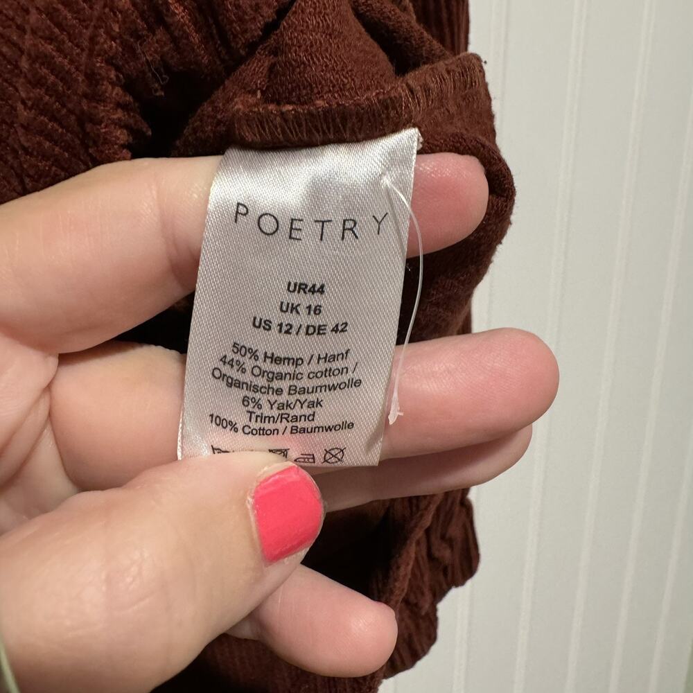 Poetry Half Zip Pullover Jacket Corduroy Rust Lagenlook Hemp Cotton Yak Size 12 - Picture 6 of 7